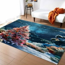 Area Rugs Indoor Non-Slip Rectangle Rug 5x8 Ft Christmas Ocean Coral Seashell Xmas Tree Rug Rubber Backing Floor Mats Non Shedding Home Decor Carpet for Entryway Living Room