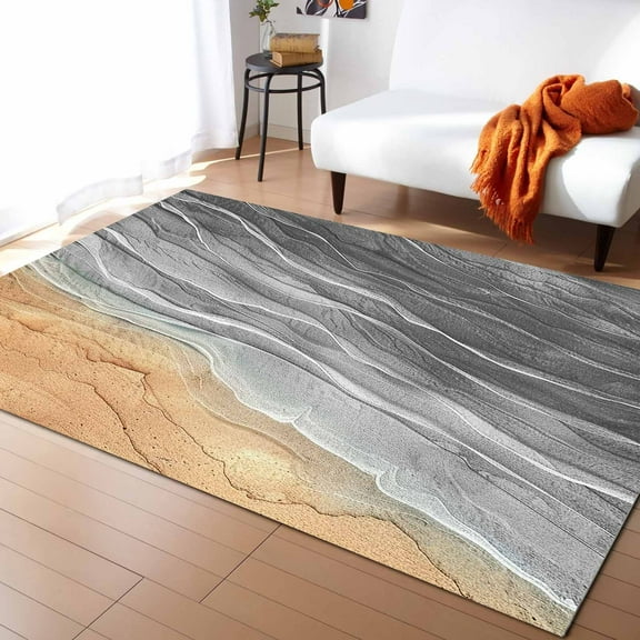 Area Rugs Indoor Non-Slip Rectangle Rug 5x8 Ft Grey Gradient Seaside Ocean Wave Ombre Rug Rubber Backing Floor Mats Non Shedding Home Decor Carpet for Entryway Living Room