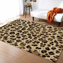 Area Rugs Indoor Non-Slip Rectangle Rug 5x8 Ft Leopard Wild Brown Leopard Texture Rug Rubber Backing Floor Mats Non Shedding Home Decor Carpet for Entryway Living Room