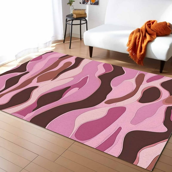Area Rugs Indoor Non-Slip Rectangle Rug 5x8 Ft Pink Brown Abstract Modern Rug Rubber Backing Floor Mats Non Shedding Home Decor Carpet for Entryway Living Room