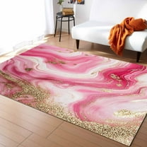 Area Rugs Indoor Non-Slip Rectangle Rug 5x8 Ft Pink Gold Abstract Marble Modern Rug Rubber Backing Floor Mats Non Shedding Home Decor Carpet for Entryway Living Room