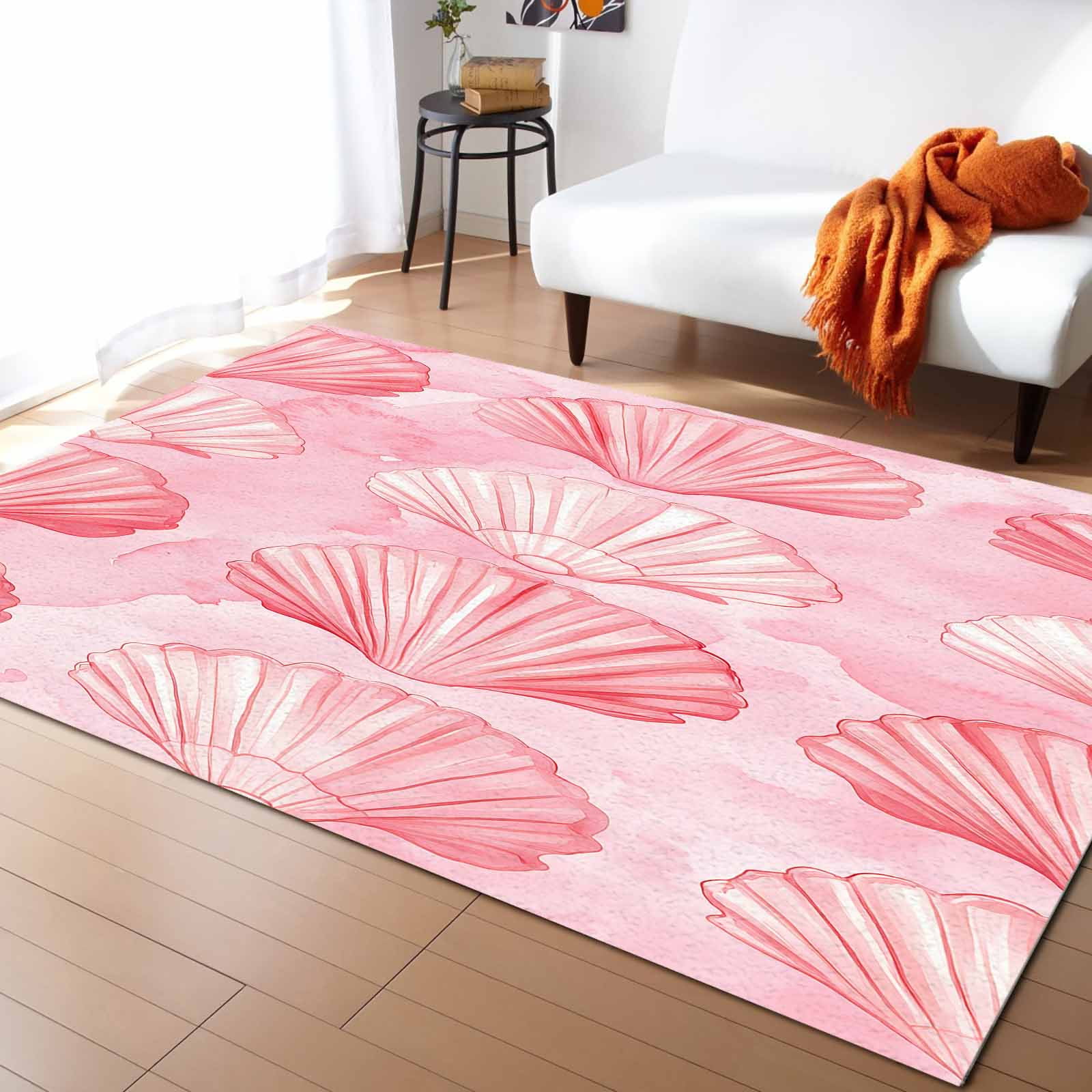 Area Rugs Indoor Non-Slip Rectangle Rug 5x8 Ft Pink Seashell Summer ...