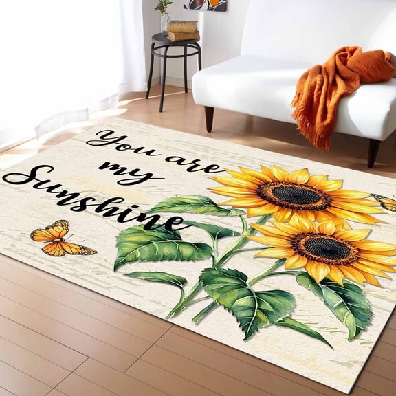 Area Rugs Indoor Non-Slip Rectangle Rug 5x8 Ft Sunflower Butterfly You Are My Sun Shine Vintage Farmhouse Rug Rubber Backing Floor Mats Non Shedding Home Decor Carpet for Entryway Living Room