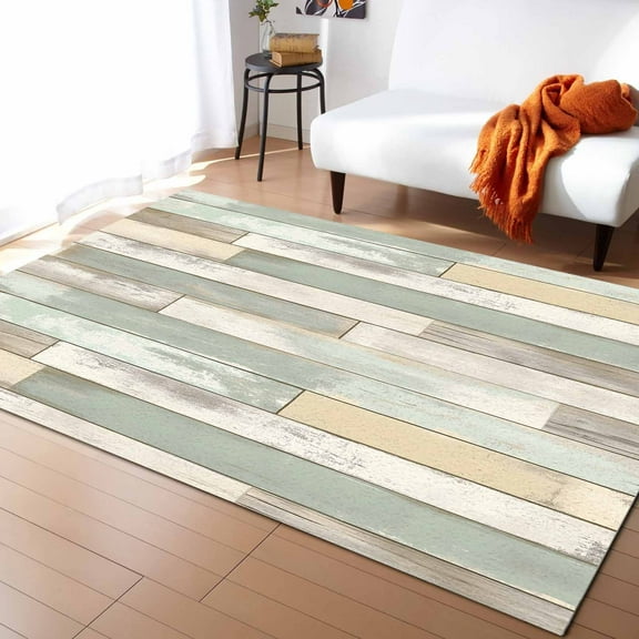 Area Rugs Indoor Non-Slip Rectangle Rug 5x8 Ft Vintage Green Wood Planks Texture Backdrop Rug Rubber Backing Floor Mats Non Shedding Home Decor Carpet for Entryway Living Room