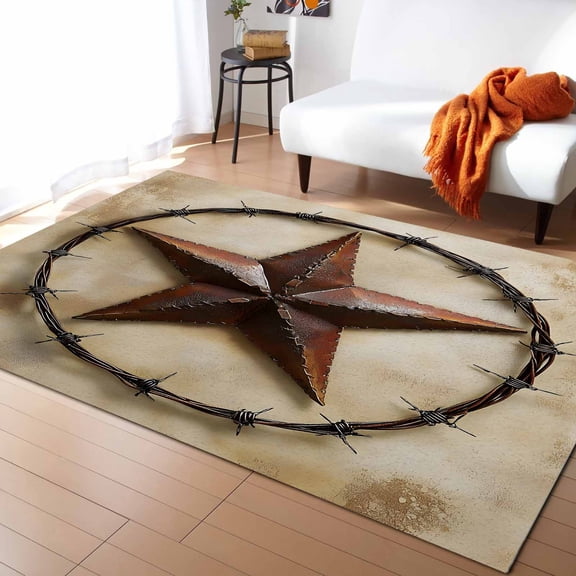 Area Rugs Indoor Non-Slip Rectangle Rug 5x8 Ft Vintage Lone Stars Dark Brown Independence Day Rug Rubber Backing Floor Mats Non Shedding Home Decor Carpet for Entryway Living Room