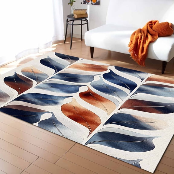 Area Rugs Indoor Non-Slip Rectangle Rug 5x8 Ft Vintage Style Retro Palm Leaf Watercolor Design Rug Rubber Backing Floor Mats Non Shedding Home Decor Carpet for Entryway Living Room