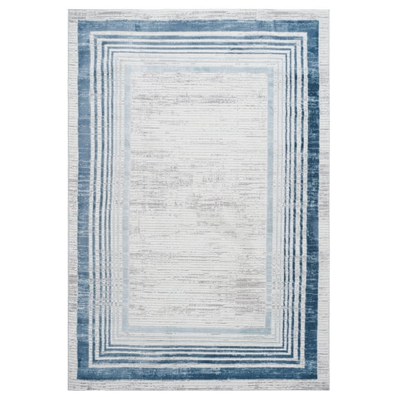 Area Rugs LOOM & LUXE Collection 8X10 Blue/Ivory/Bordered Non-Shedding Living Room Bedroom Dining Home Office Stylish and Stain Resistant Area Rug,Runner Rugs