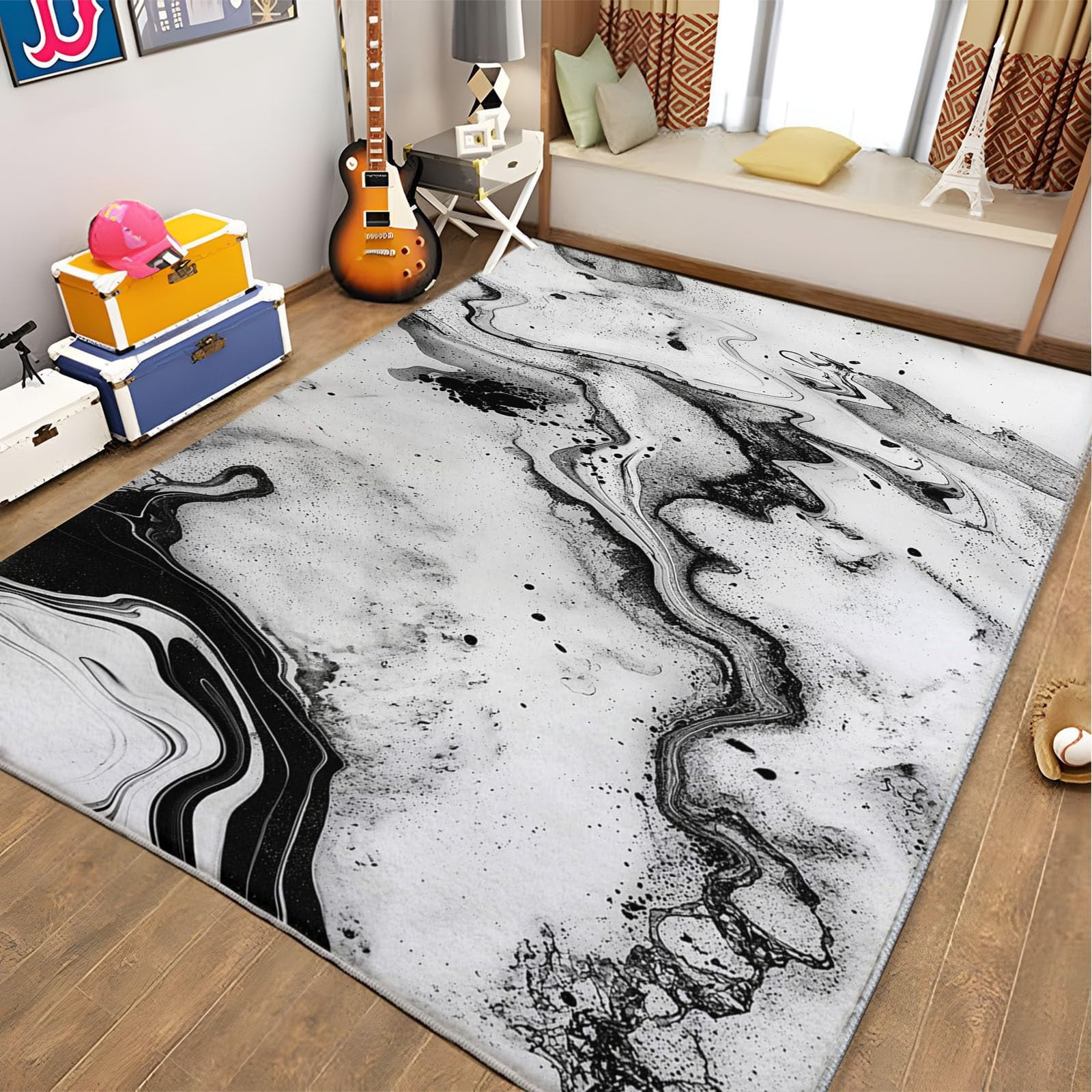 Area Rugs Light Rectangle Carpet, Marble Abstract Ink Splash Texture ...