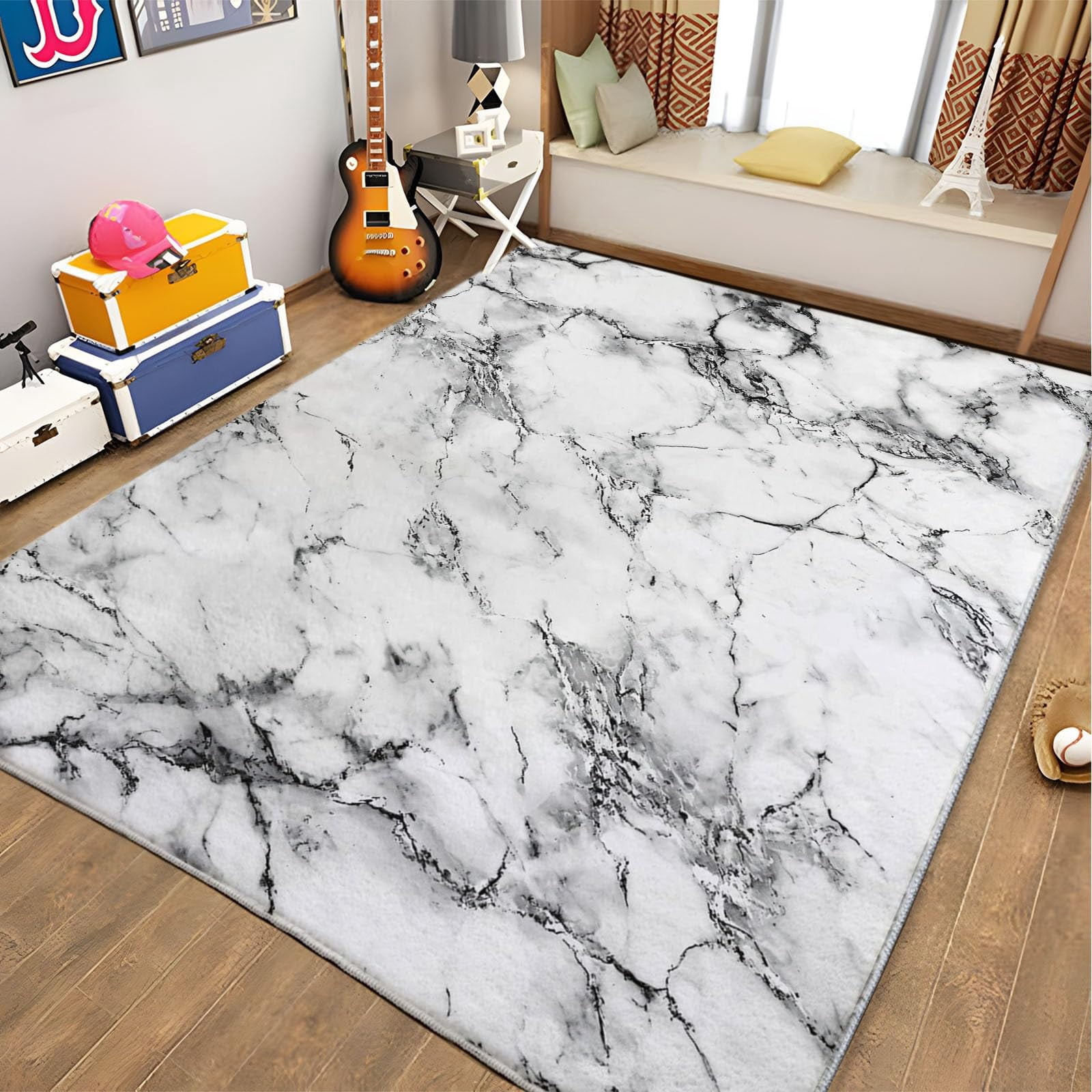 Flenno Rug Area Rugs Light Rectangle Carpet, Marble Simple Texture Design Non Slip ...
