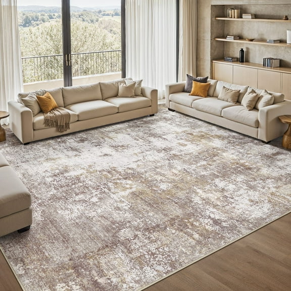 UERMEI Area Rugs for Living Room 10x12 Washable Rug Vintage Pattern Large Non-Slip Stain Resistant Soft Durable Floor Carpet for Bedroom, Dining Room, Home Office - Golden
