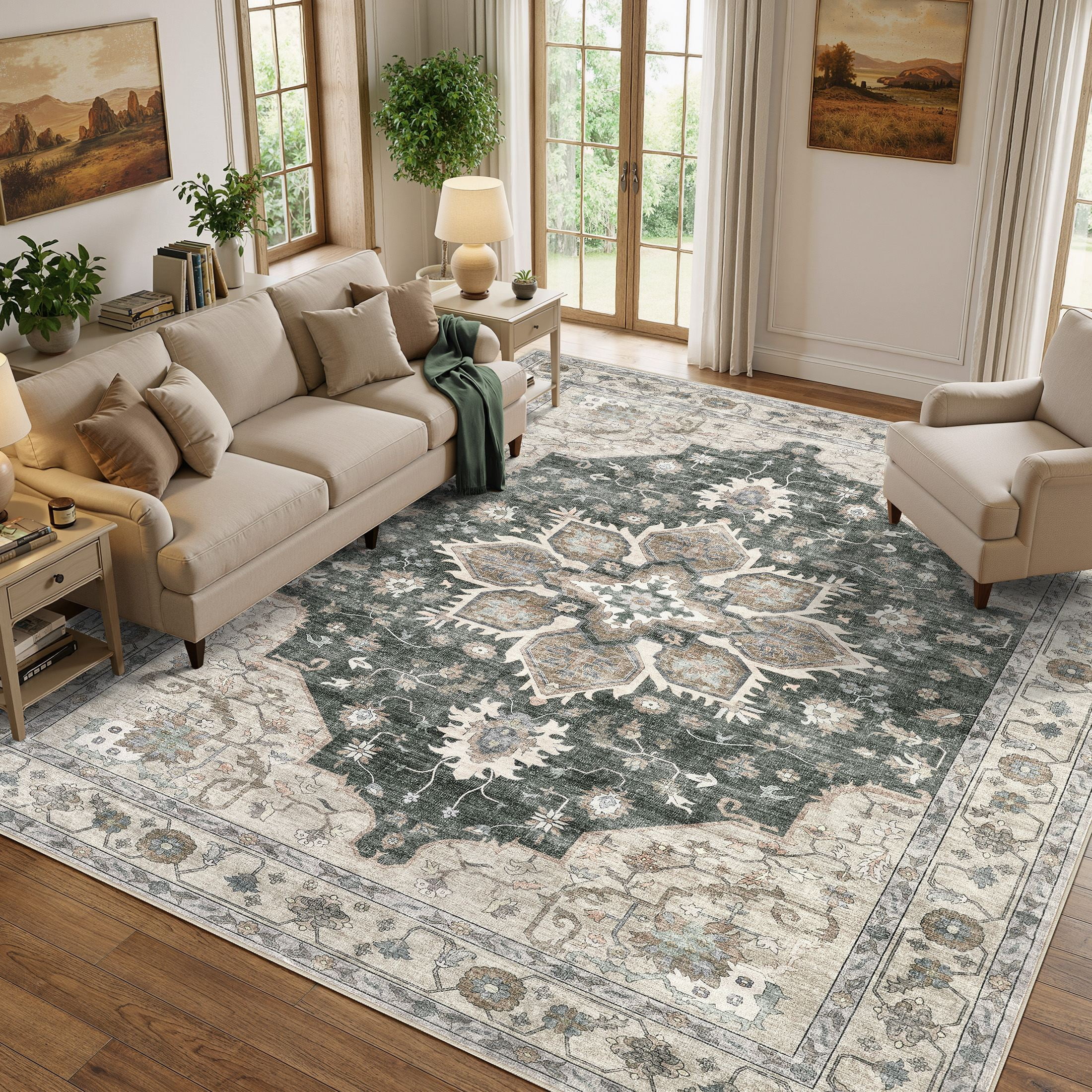 Uermei 10'x14' Large Area Rug: Soft Non-Slip Washable Indoor Carpet for ...