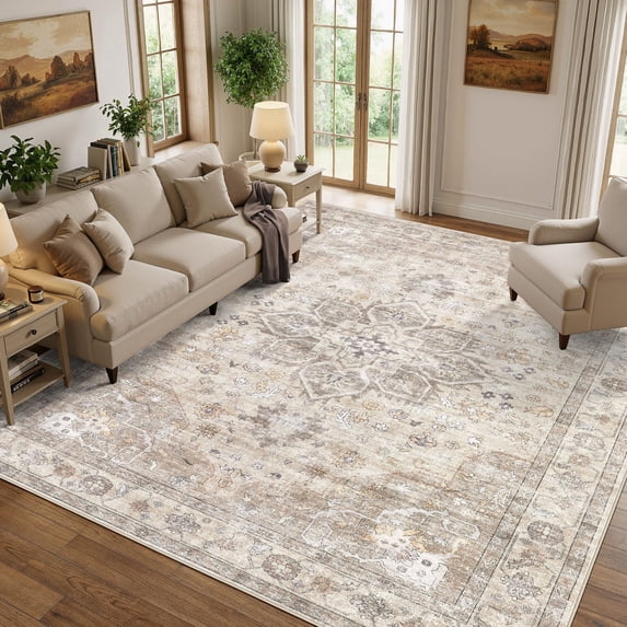 Uermei 10'x14' Large Area Rug: Soft Non-Slip Washable Indoor Carpet for Living Room Bedroom Dining Room Office - Camel