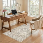Uermei 3'x5' Washable Area Rug: Soft Non-Slip Indoor Floor Rug for Bedroom, Office, Dining Room, Entryway, Stain-Resistant Door Mat Throw Carpet for Laundry Foyer - Camel