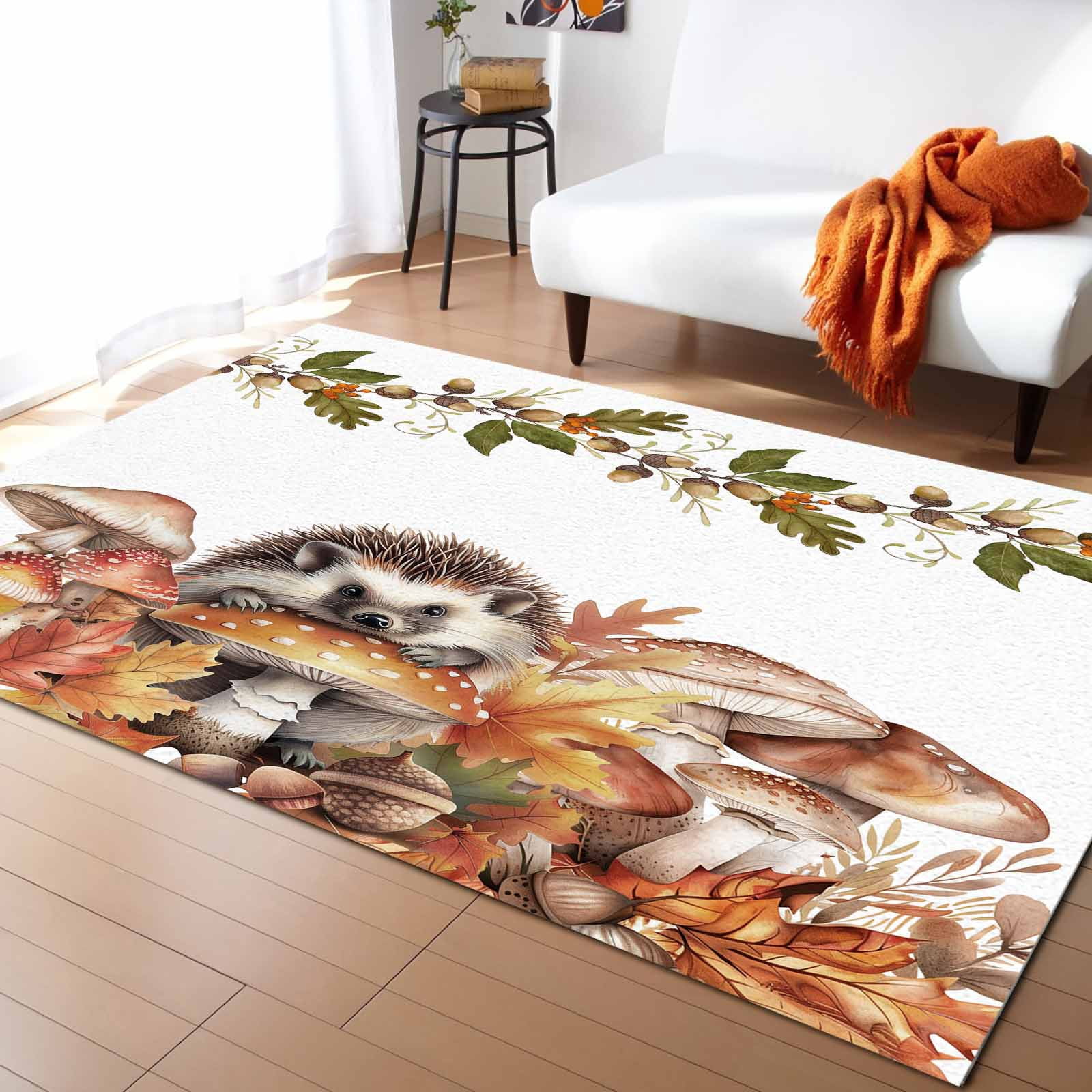 Hedgehog Rug Area Rugs for Living Room, 4'x6' Throw Washable Rug Fall Mushroom ...