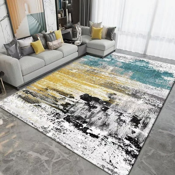 Area Rugs for Living Room 47.5'x63' Modern Abstract Area Rugs Machine Washable Rugs Distressed Rugs Bedroom Dining Room Kitchen Carpet Navy Blue and mix color