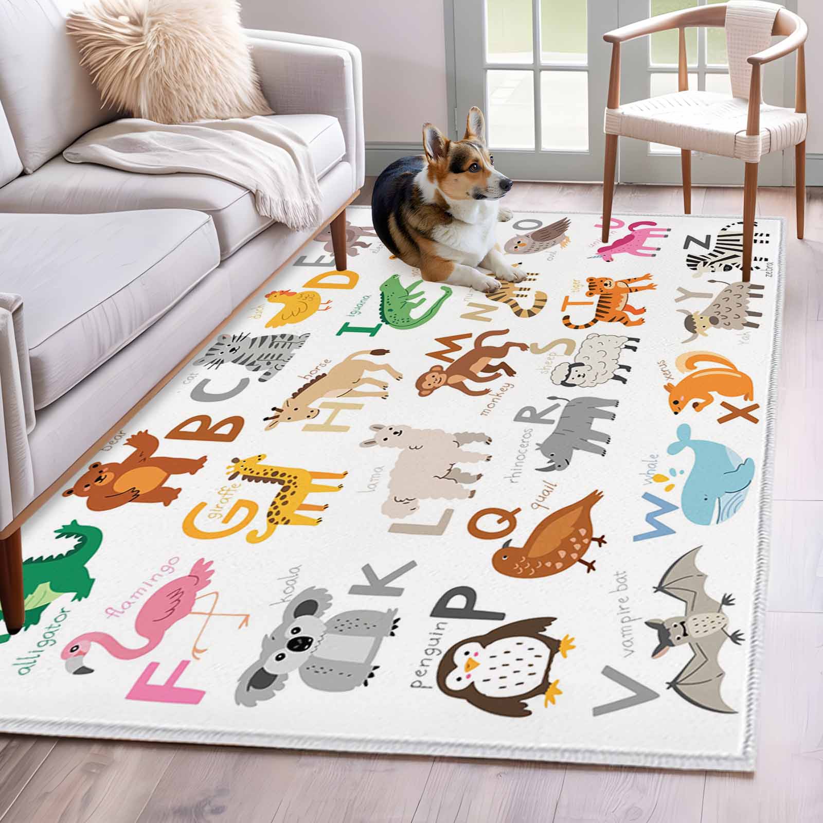 Area Rugs for Living Room 4x6 Ft, Animals Alphabetes Non Slip Area Rugs ...