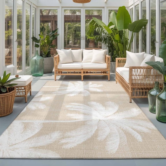 Area Rugs for Living Room 4x6 Ft, Beige Palm Trees Non Slip Area Rugs for Kitchen Bedroom Entryway, Farmhouse Tropical Summer Beach Washable Carpet Runner Rug Floor Mats for Bedroom Home Decor