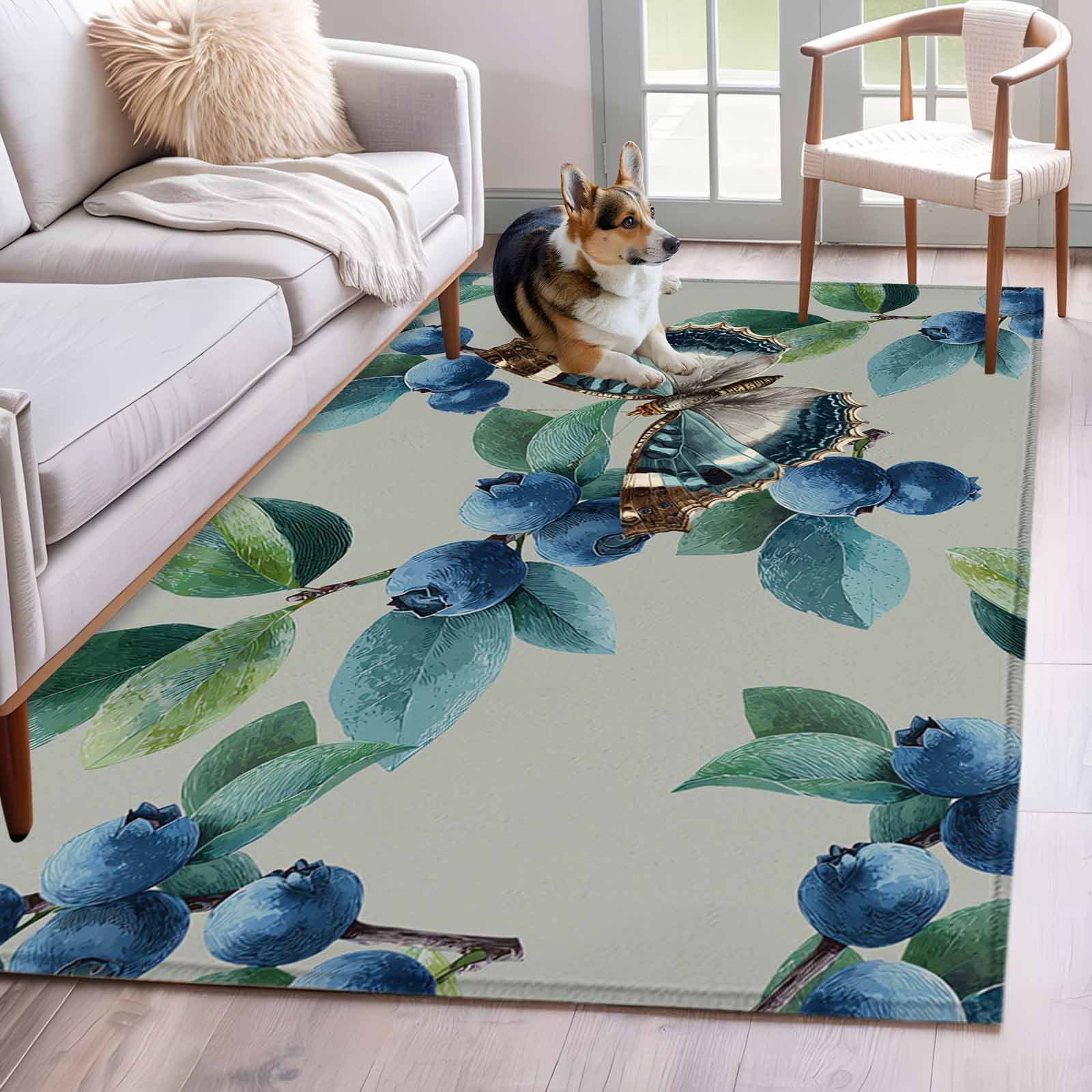 Area Rugs for Living Room 4x6 Ft, Blueberry Spring Leaves Non Slip Area ...