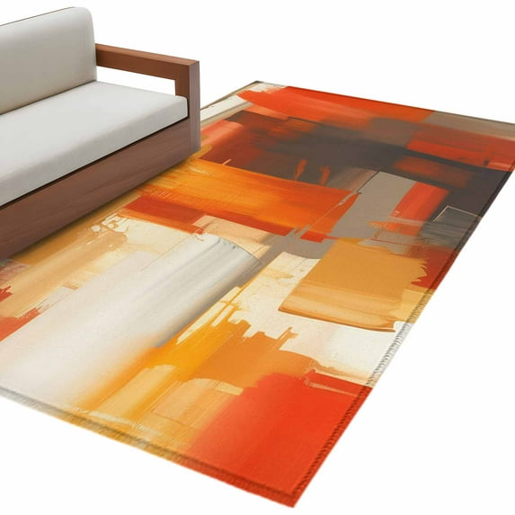 Area Rugs for Living Room 4x6 Ft, Burnt Orange Brown Non Slip Area Rugs for Kitchen Bedroom Entryway, Farmhouse Ombre Abstract Mottled Art Washable Carpet Runner Rug Floor Mats for Bedroom