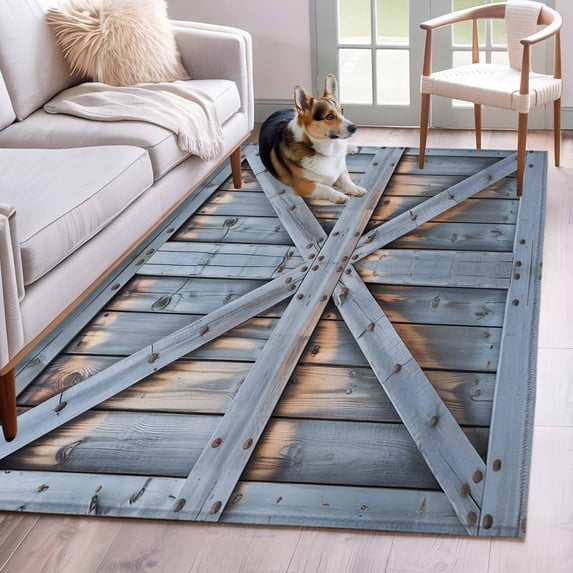 Area Rugs for Living Room 4x6 Ft, Farmhouse Wood Grain Non Slip Area Rugs for Kitchen Bedroom Entryway, Vintage Country Barn Gate Textured Washable Carpet Runner Rug Floor Mats for Bedroom