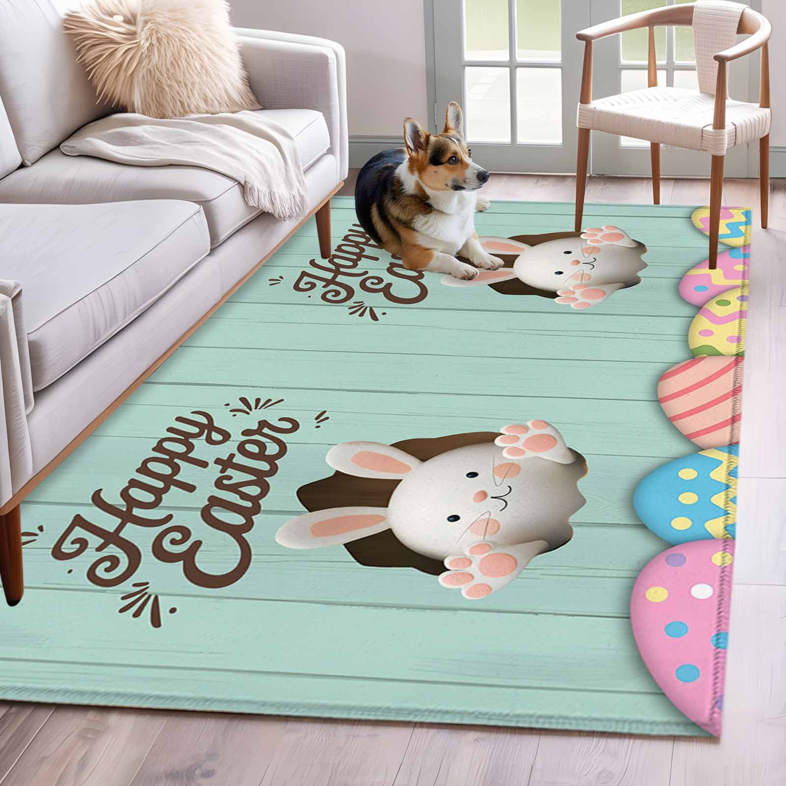 Cartoon Easter Rug Area Rugs for Living Room 4x6 Ft, Green Easter Non Slip Area Rugs for ...