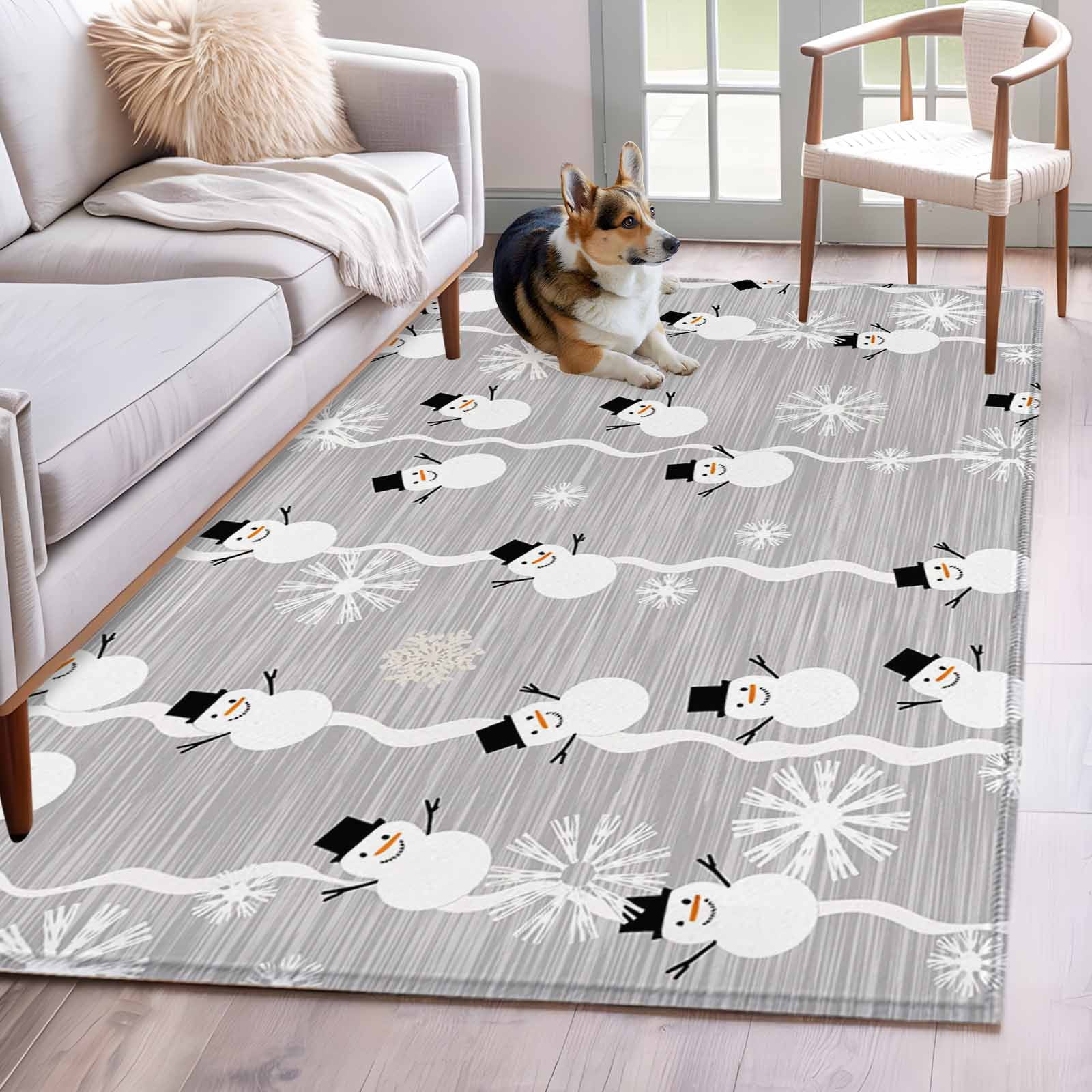 Area Rugs for Living Room 4x6 Ft, Grey Christmas Non Slip Area Rugs for ...
