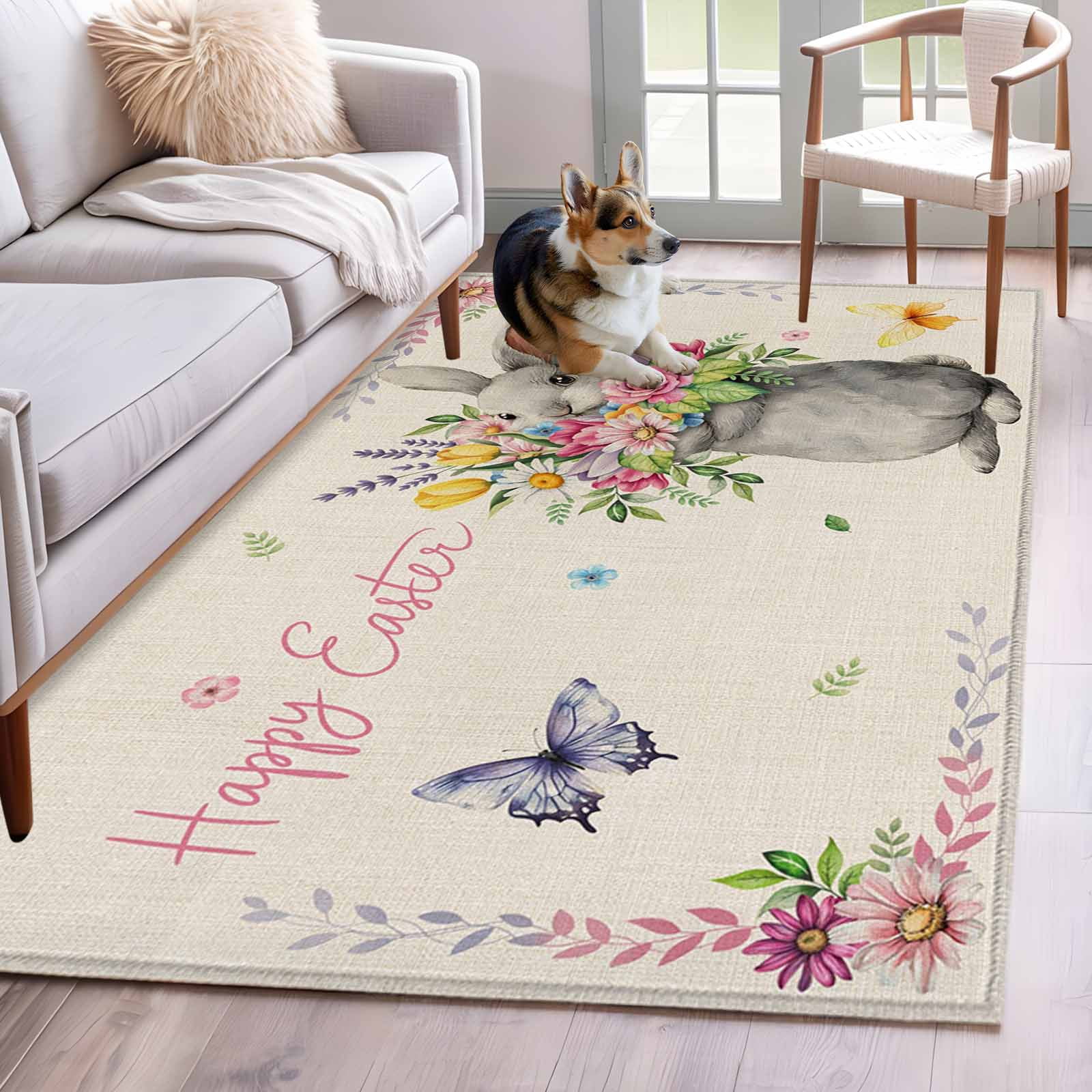 Happy Easter Rug Area Rugs for Living Room 4x6 Ft, Happy Easter Non Slip Area Rugs for ...