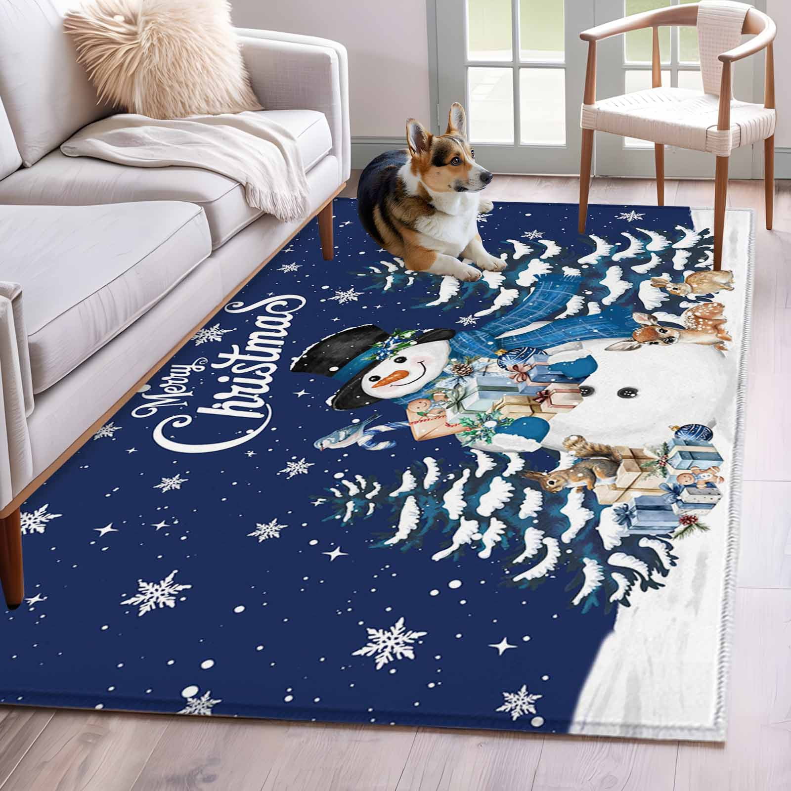 Area Rugs for Living Room 4x6 Ft, Navy Blue Christmas Non Slip Area ...