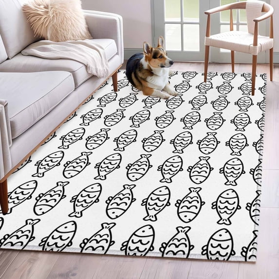 Area Rugs for Living Room 4x6 Ft, Ocean Brown Fish Non Slip Area Rugs ...