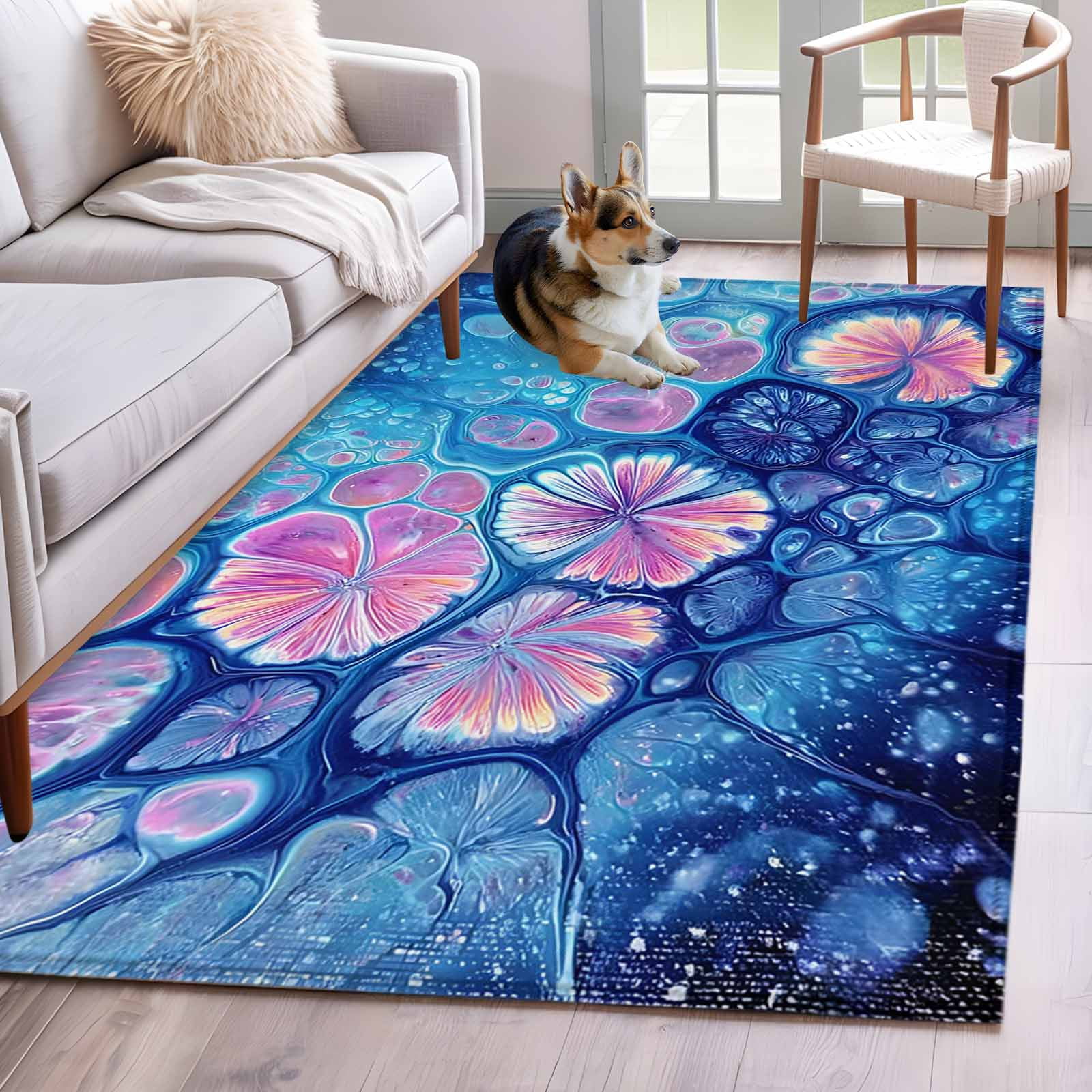 Area Rugs for Living Room 4x6 Ft, Ombre Blue Non Slip Area Rugs for ...