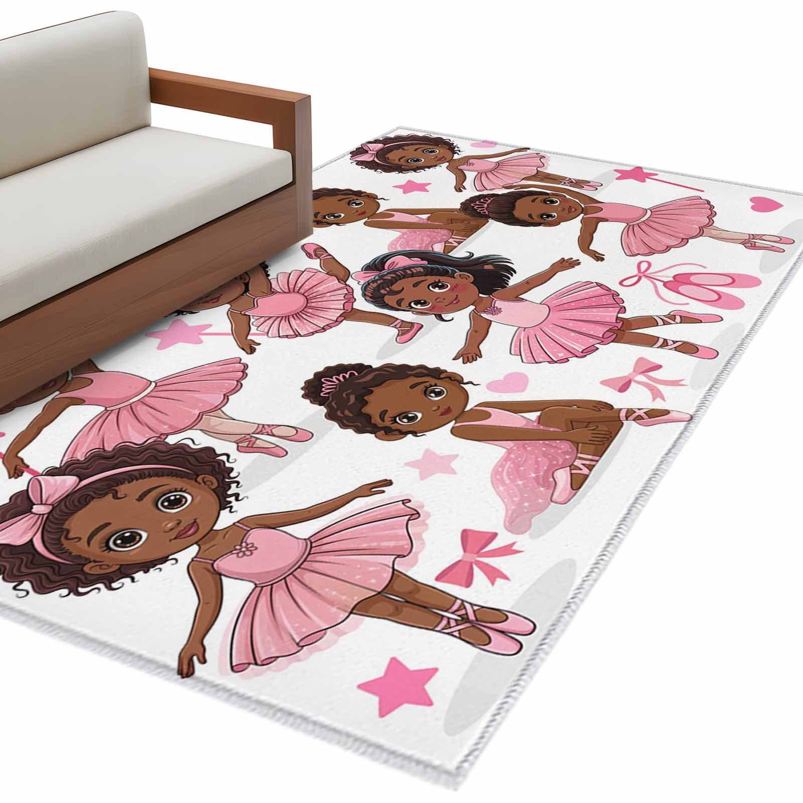 Area Rugs for Living Room 4x6 Ft, Pink Ballet Dancer Non Slip Area Rugs for Kitchen Bedroom Entryway, Cute Cartoon Girls Bow-knot Love Star Washable Carpet Runner Rug Floor Mats for Bedroom