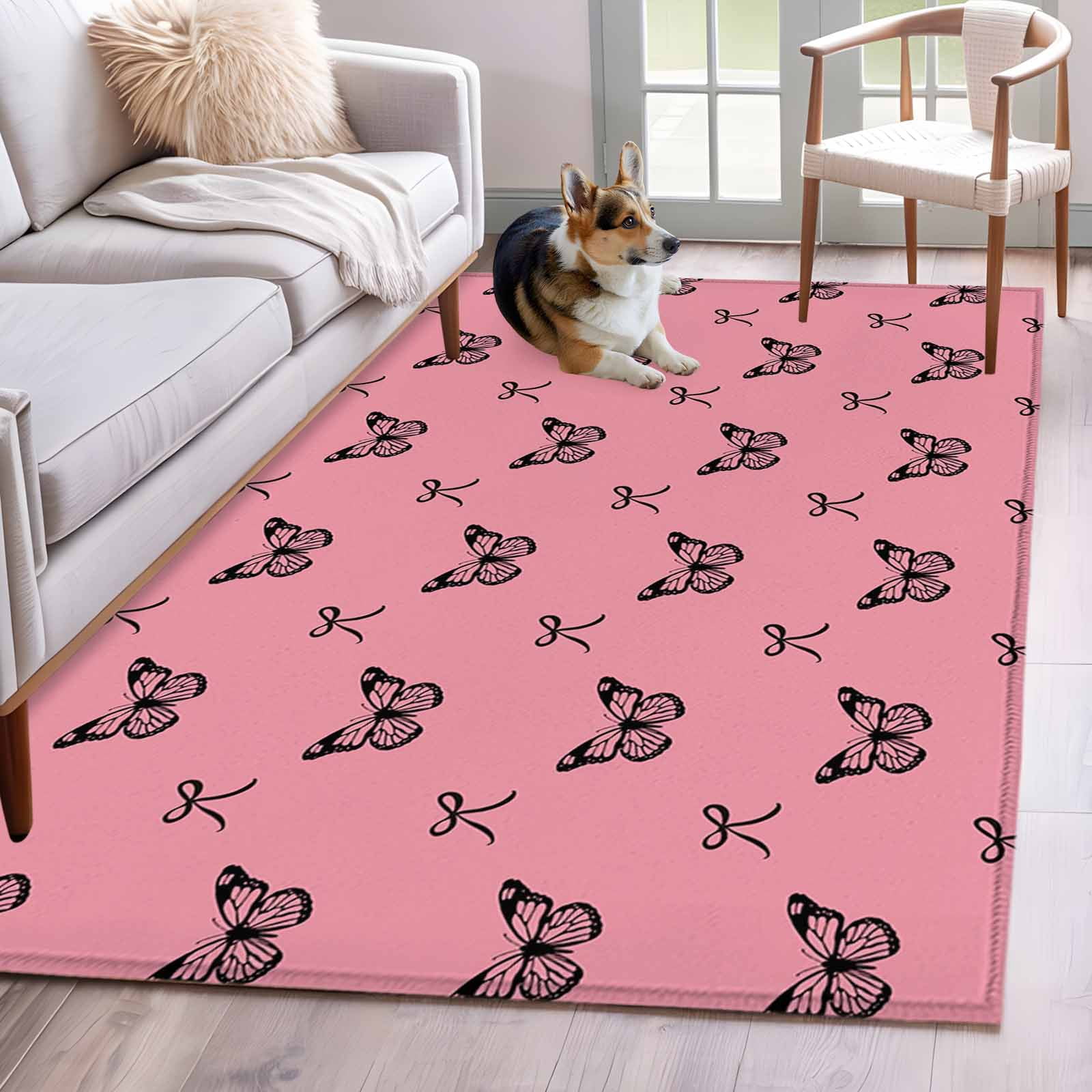 Pink Butterfly Rugs Area Rugs for Living Room 4x6 Ft, Pink Spring Butterfly Non Slip Area ...