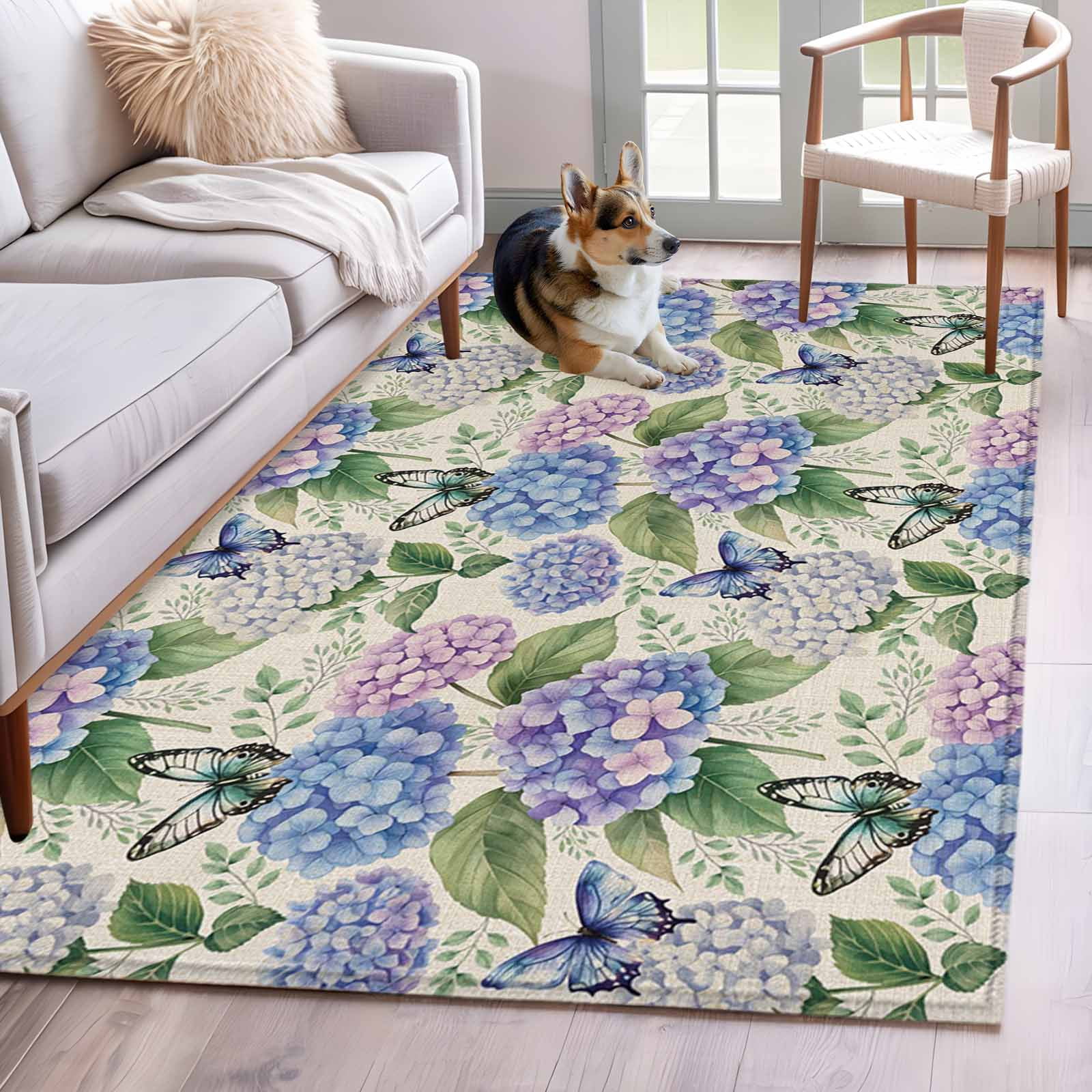 Area Rugs for Living Room 4x6 Ft, Purple Hydrangea Non Slip Area Rugs ...