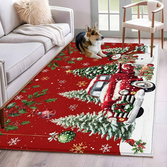 Area Rugs for Living Room 4x6 Ft, Red Christmas Non Slip Area Rugs for ...