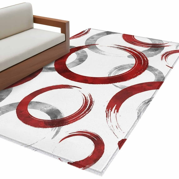 Area Rugs for Living Room 4x6 Ft, Red Grey Non Slip Area Rugs for Kitchen Bedroom Entryway, Geometric Circle Modern Abstract Simple Art Washable Carpet Runner Rug Floor Mats for Bedroom Home Decor