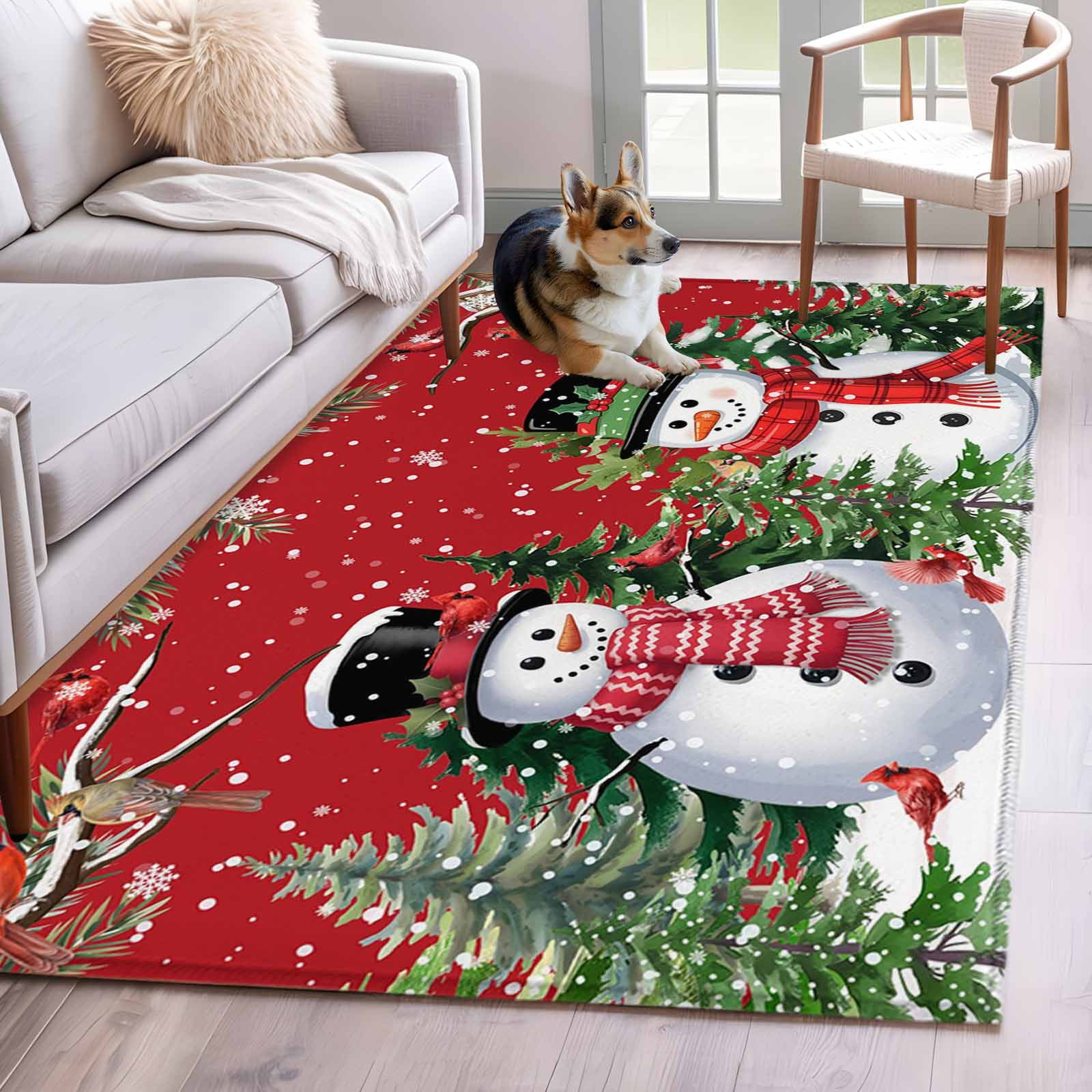 Area Rugs for Living Room 4x6 Ft, Red Snowman Christmas Non Slip Area ...