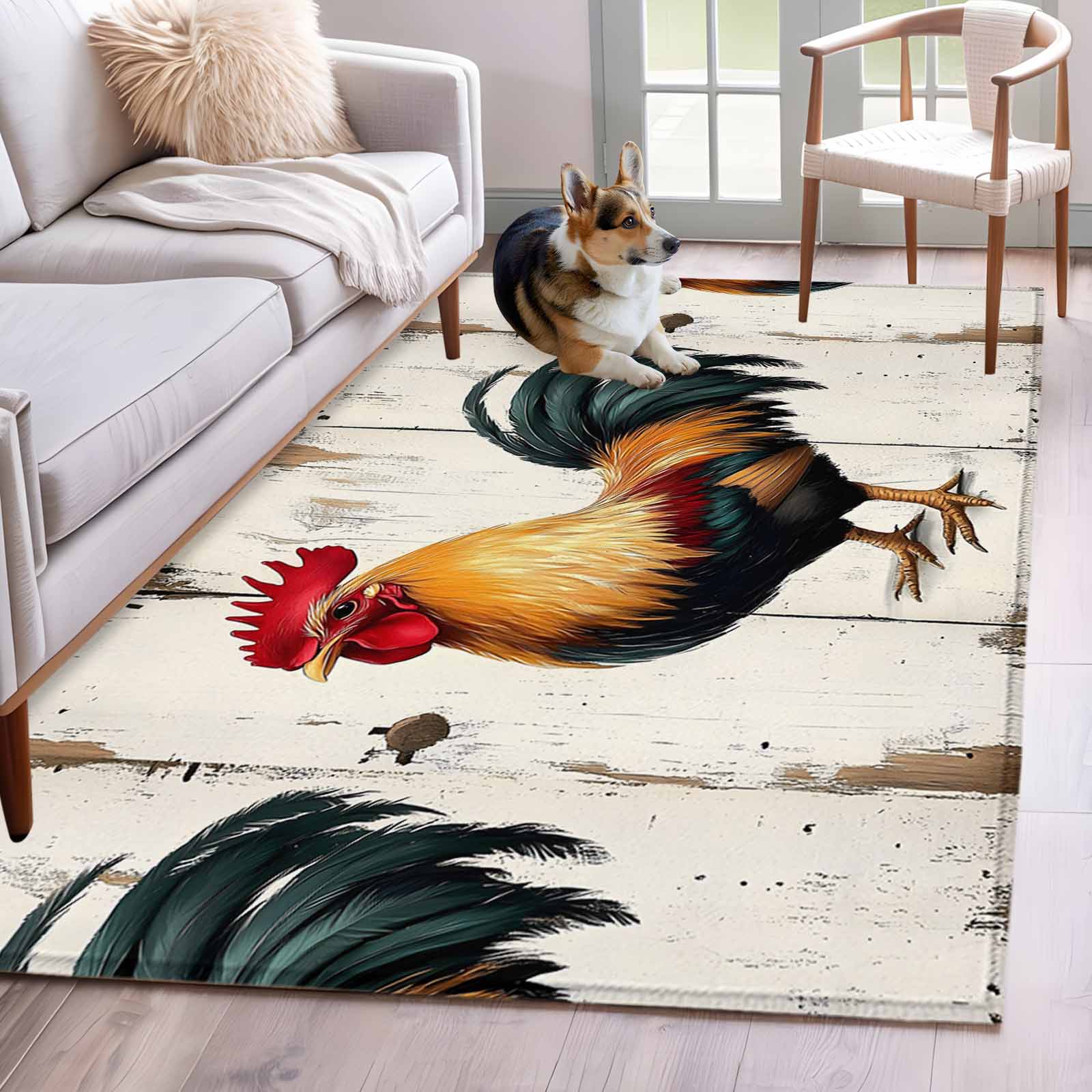 Rooster Rug Area Rugs for Living Room 4x6 Ft, Retro Rooster Non Slip Area Rugs for ...