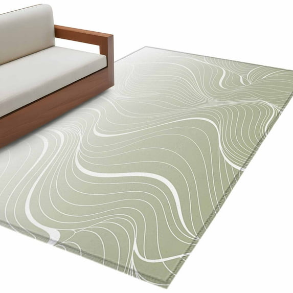 Area Rugs for Living Room 4x6 Ft, Sage Green Geometric Non Slip Area Rugs for Kitchen Bedroom Entryway, Modern White Stripe Distortion Art Washable Carpet Runner Rug Floor Mats for Bedroom