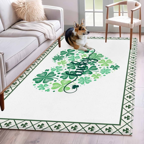 Area Rugs for Living Room 4x6 Ft, St Patrick's Day Non Slip Area Rugs for Kitchen Bedroom Entryway, Watercolor Lucky Shamrocks Heart Washable Carpet Runner Rug Floor Mats for Bedroom Home Decor