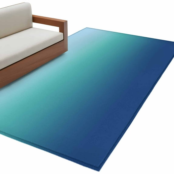 Area Rugs for Living Room 4x6 Ft, Teal Blue Ombre Non Slip Area Rugs for Kitchen Bedroom Entryway, Modern Abstract Art Gradient Aesthetics Washable Carpet Runner Rug Floor Mats for Bedroom