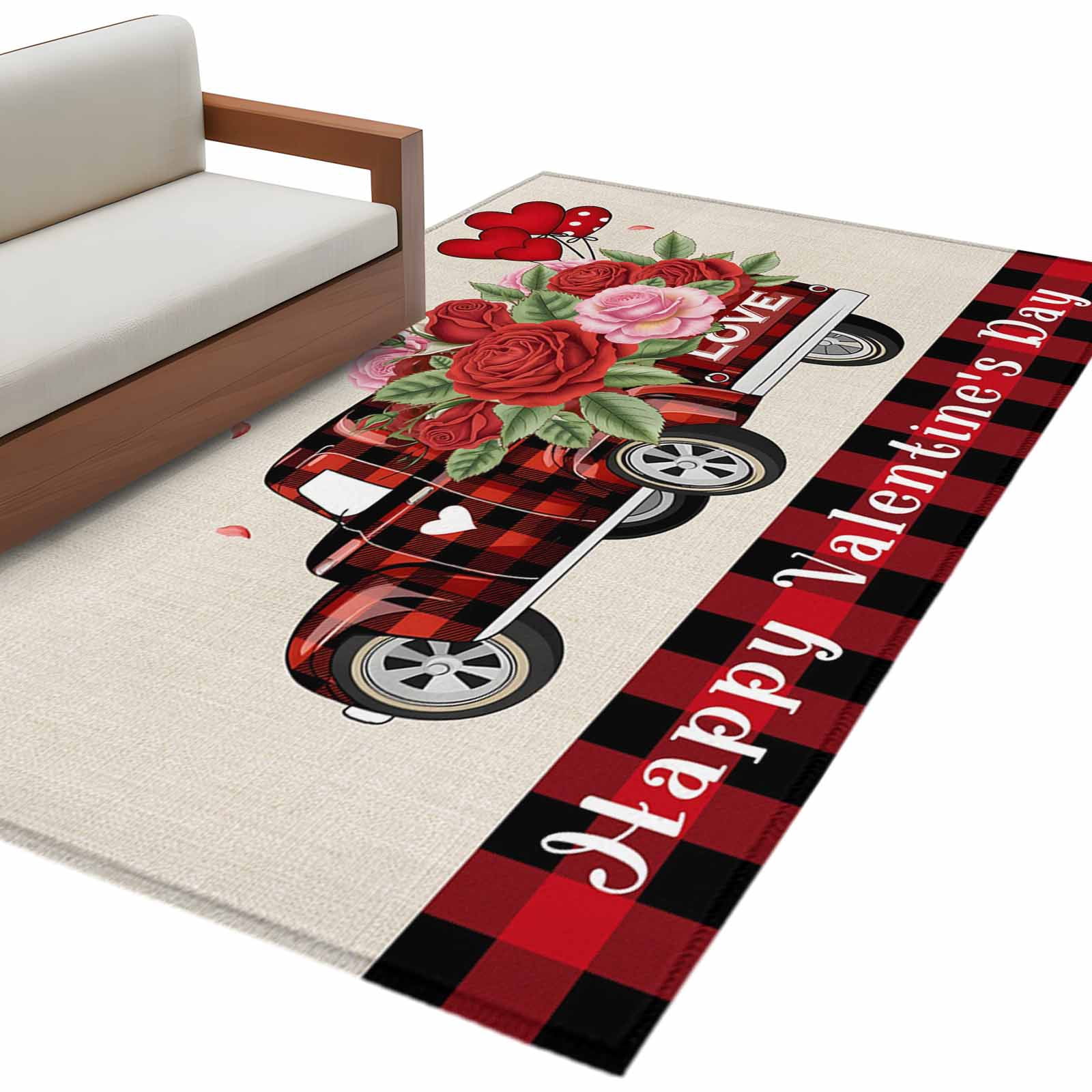 Red Plaid Rug 4x6 Area Rugs for Living Room 4x6 Ft, Valentine's Day Non Slip Area Rugs ...