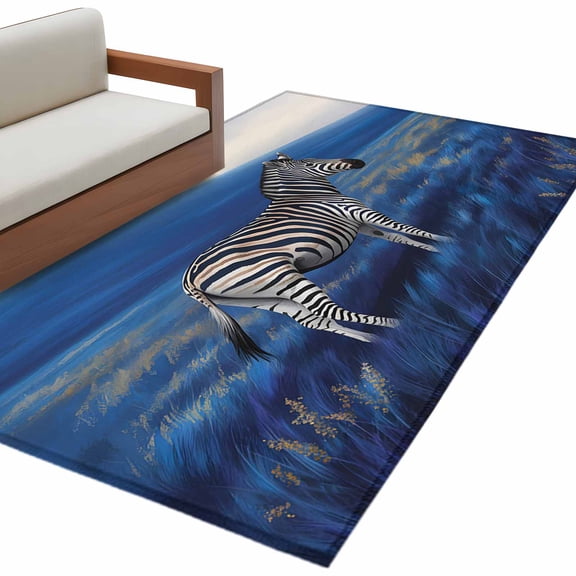 Area Rugs for Living Room 4x6 Ft, White Black Zebra Non Slip Area Rugs for Kitchen Bedroom Entryway, Blue Grassland Abstract Landscape Washable Carpet Runner Rug Floor Mats for Bedroom Home Decor