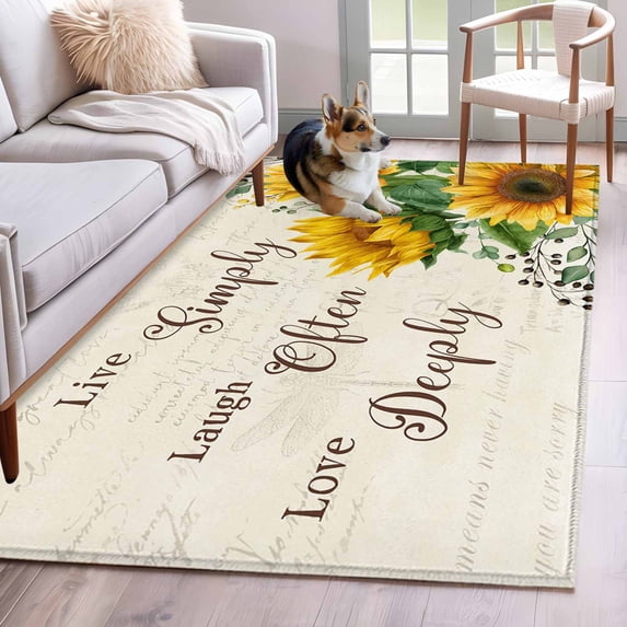 Area Rugs for Living Room 4x6 Ft, Yellow Sunflower Non Slip Area Rugs for Kitchen Bedroom Entryway, Summer Botanical Elegant Pastoral Floral Washable Carpet Runner Rug Floor Mats for Bedroom