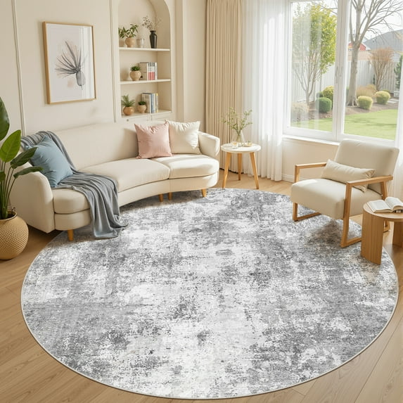 UERMEI Area Rugs for Living Room 5x5 Round Washable Rug Vintage Pattern Large Non-Slip Stain Resistant Soft Durable Floor Carpet for Bedroom, Dining Room, Home Office - Gray