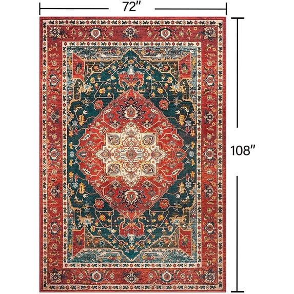 6x9 Orange-Red Area Rug - Machine Washable, Non-Slip, Stain Resistant
