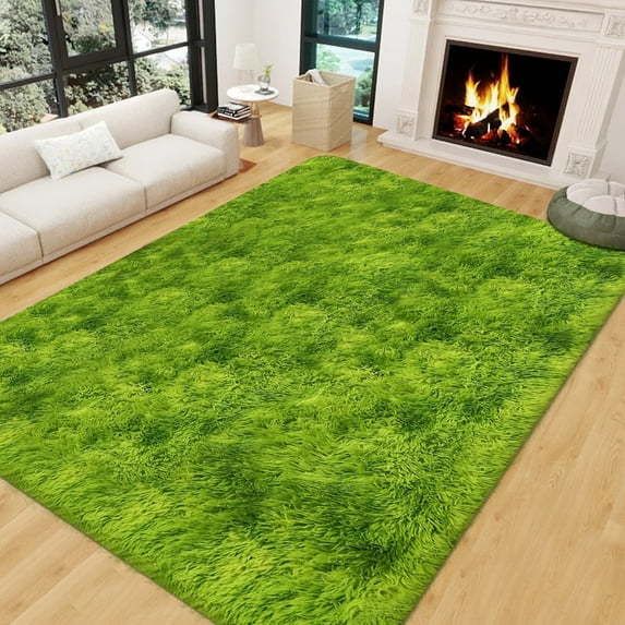 Kentaly Shaggy Area Rugs for Living Room, 8x10ft Fluffy Area Rug for Bedroom, Indoor Floor Rug for Kids Girls Boys Home Decor Aesthetic, Upgrade Anti-Skid Durable Carpet(Green)