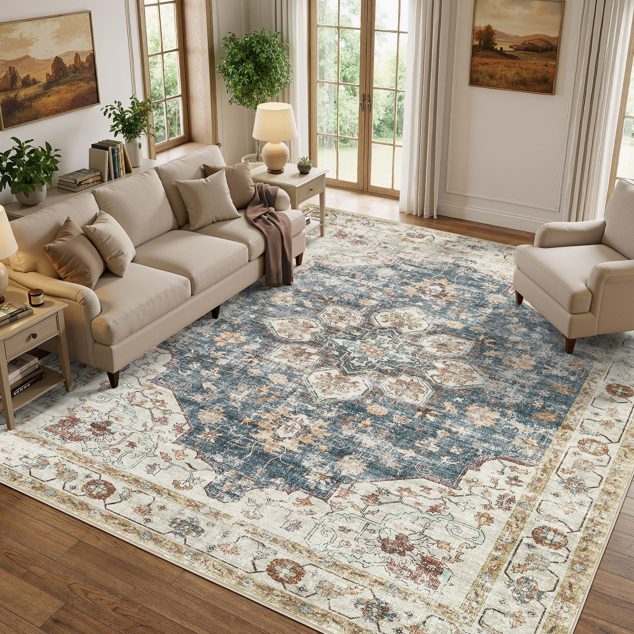 UERMEI 9'x12' Large Rug for Living Room with Non-Slip Washable Stain ...