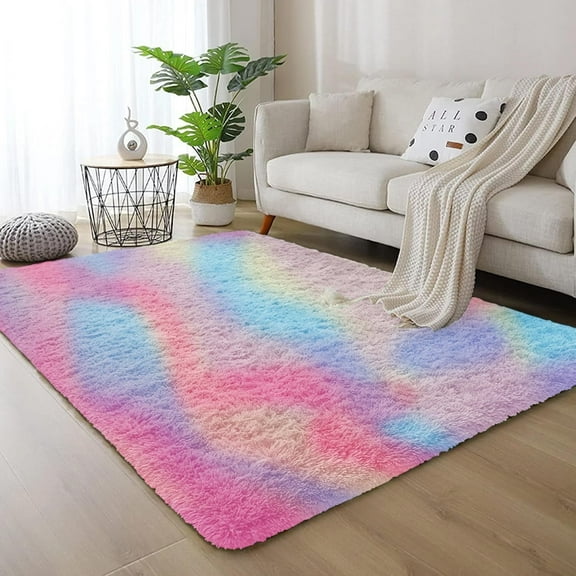 Cshidworld Area Rugs for Living Room Bedroom, 4x6 Ultra Soft Comfy Fluffy Thickened Memory-Foam Indoor Carpets, Modern Minimalist Carpet for Teen Adults Apartment Bedroom Home Decor, Rainbow