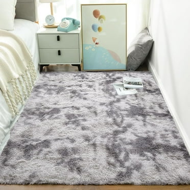 Area Rugs for Living Room Bedroom, 4x6 Ultra Soft Comfy Fluffy Thickened Memory-Foam Indoor Carpets, Modern Minimalist Carpet for Teen Adults Apartment Bedroom Home Decor, Tie-Dyed Dark Grey