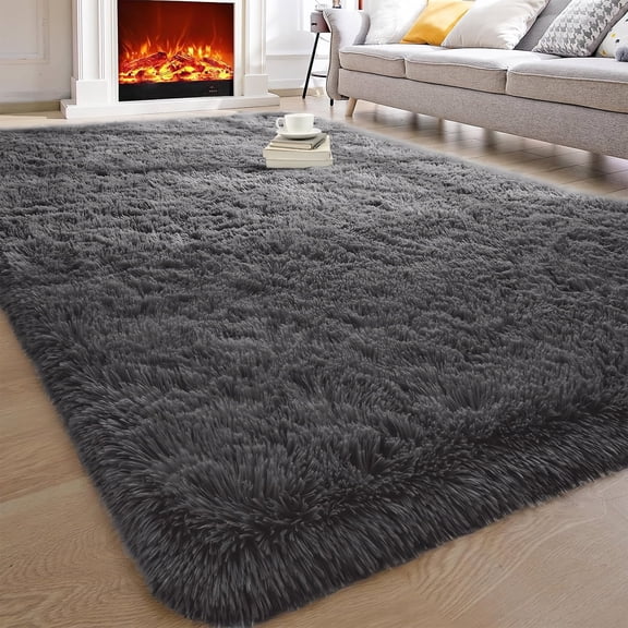 Cshidworld Area Rugs for Living Room Bedroom, 5x8 Ultra Soft Comfy Fluffy Thickened Memory-Foam Indoor Carpets, Modern Aesthetic Minimalist Carpet for Teen Adults Apartment Bedroom Home, Dark Gray